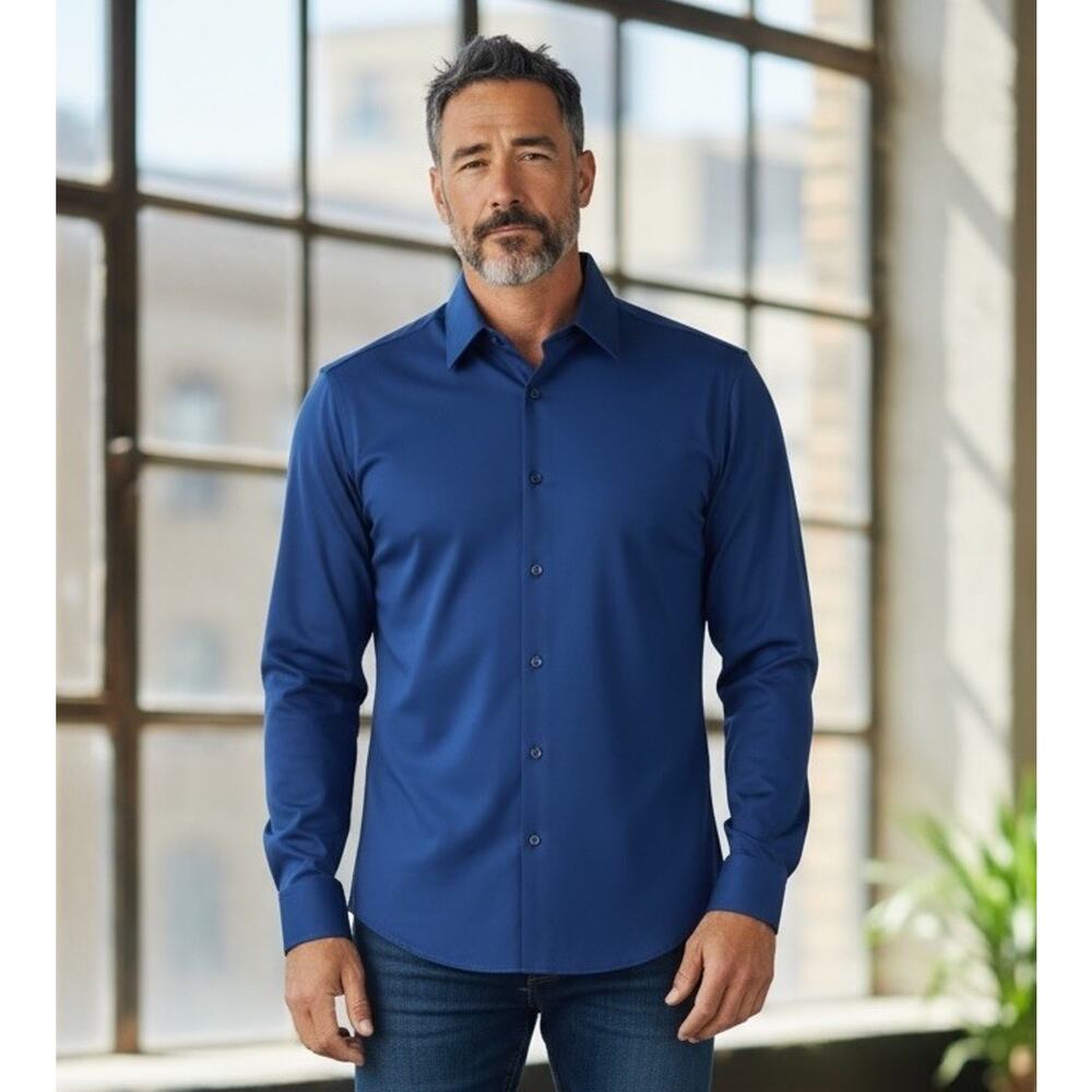 Calvin Klein Men's Long Sleeve Blue Dress Shirt Size Large, Stretch